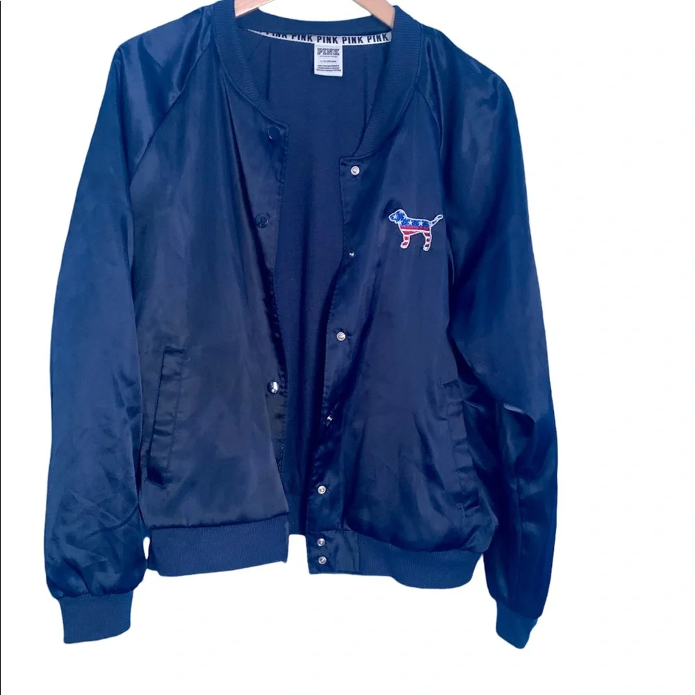 PINK Victoria’s Secret ‘merica Blue Bomber Jacket Size L - Picture 3 of 7